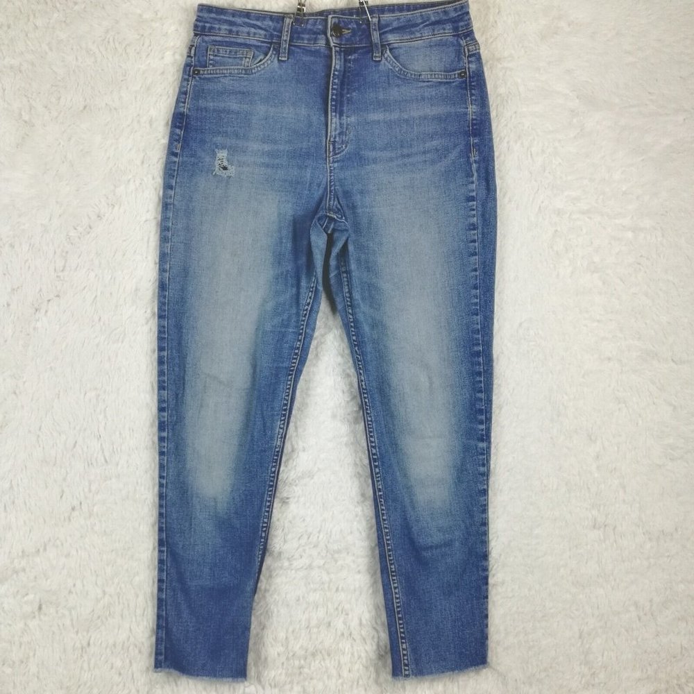 Calvin Klein Womens Jeans High Rise Ankle Skinny Blue Denim Medium Wash Ripped 8